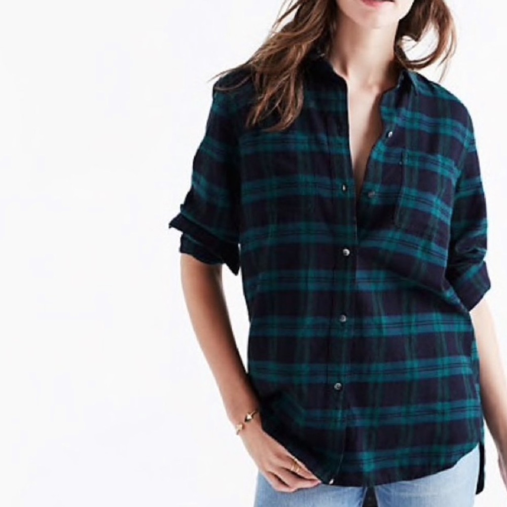 Madewell Ex-Boyfriend Shirt in Dark Plaid XXS XS